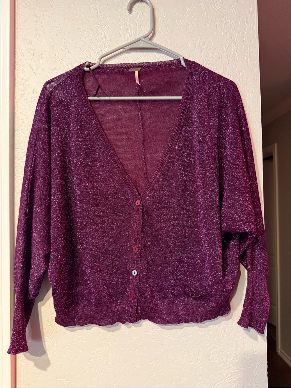 Free people size XS trinity Purple Metallic V-Neck Button Cardigan Sweater
